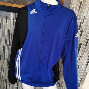 Adidas Jacket Mens L Full Zip Track Trefoil 3 Stripes Black/Blue Athletic 0190